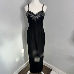 Alyce Vintage Beaded Formal silhouette Dress Sleeveless Black Maxi Gown‎ Size 10